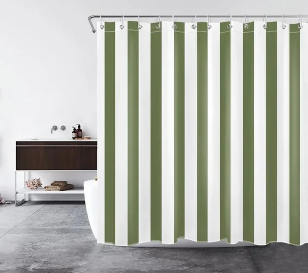 P-87213235345473-20260403113908.webp Unyqoos® Waterafstotend wit gestreept douchegordijn voor een moderne badkamerstijl