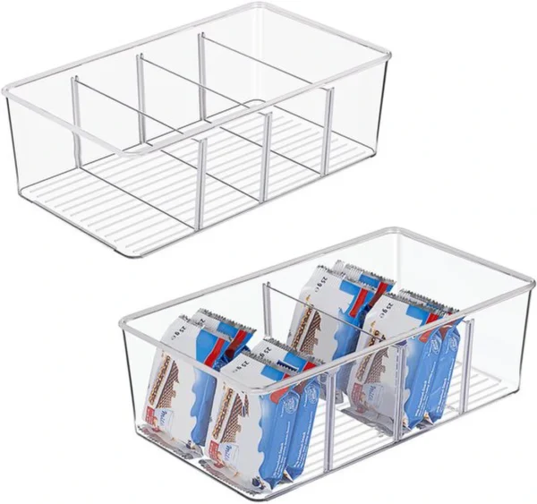 Unyqoos® Handige Stapelbare Opbergdozen voor Keuken en Koelkast met Vier Verstelbare Vakken