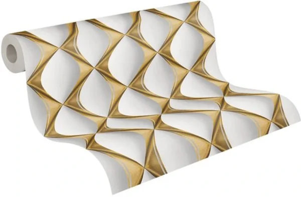 Unyqoos® Hoogwaardig 3D Vliesbehang in Goud en Wit voor Moderne Interieurs