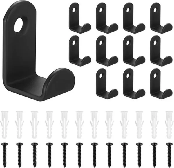 P-87213235449350-20260406120500.webp Unyqoos® Set van 12 stijlvolle zwarte metalen wandhaken voor veelzijdig gebruik in huis