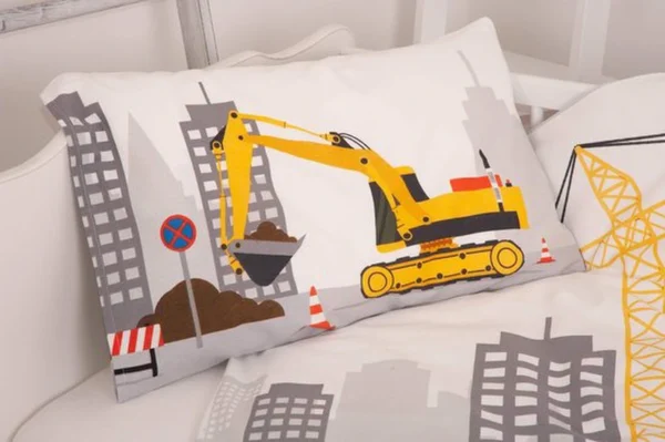 Unyqoos® Beddengoedset voor Kinderen met Bouwplaats Motief - 100% Katoen, Ademend en Onderhoudsvriendelijk