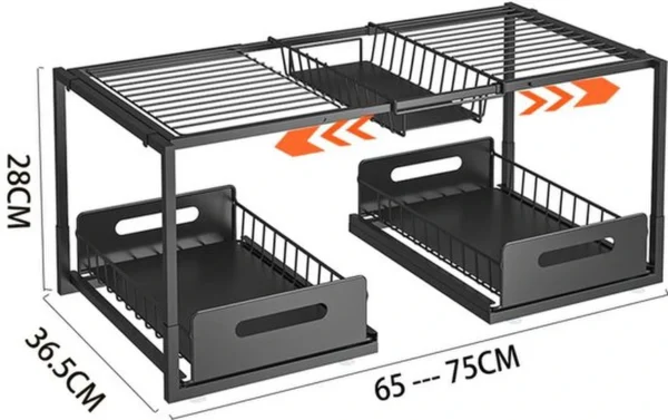 Unyqoos® Uitbreidbare Stalen Onderkast Organisator met Uittrekbare Mand en Verstelbare Niveaus voor Keuken en Badkamer