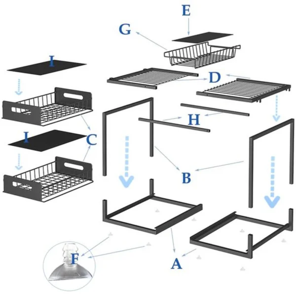 Unyqoos® Uitbreidbare Stalen Onderkast Organisator met Uittrekbare Mand en Verstelbare Niveaus voor Keuken en Badkamer