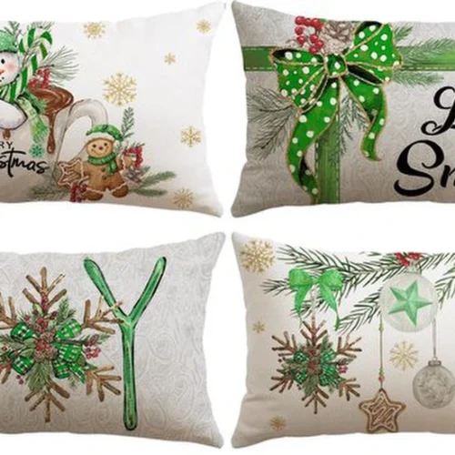 Unyqoos® Set van vier feestelijke kussenslopen met kerstmotief voor de woonkamer