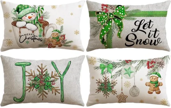 Unyqoos® Set van vier feestelijke kussenslopen met kerstmotief voor de woonkamer