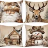 Unyqoos® Set van 4 kerstkussenhoezen met eland, sneeuwpop en kerstman ontwerp