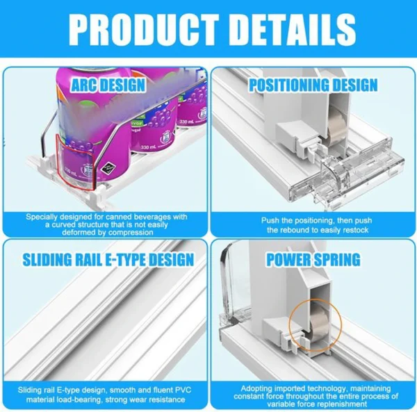 Unyqoos® Automatische drankorganizer voor koelkast met drie rekken en zelfschuifsysteem