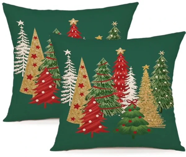 Unyqoos® Set van 2 decoratieve kerstkussenhoezen van linnen voor binnen en buiten