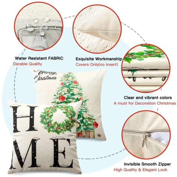Unyqoos® Set van 4 waterdichte kussenhoezen met kerstmotieven voor binnen en buiten