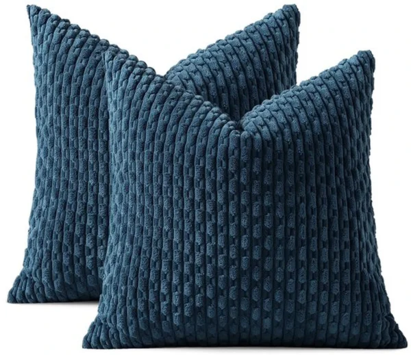 Unyqoos® Set van twee stijlvolle blauwe kussenslopen van zachte corduroy stof