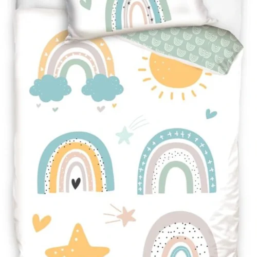 Unyqoos® Kinderbeddengoedset Regenboog en Zon, 100% Katoen, Geschikt voor Meisjes en Jongens, Inclusief Kussensloop