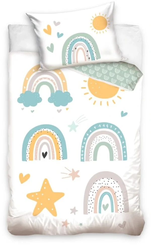 Unyqoos® Kinderbeddengoedset Regenboog en Zon, 100% Katoen, Geschikt voor Meisjes en Jongens, Inclusief Kussensloop