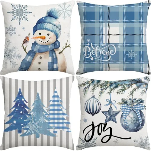 P-87213235668450-20260406111822.webp Unyqoos® Set van 4 decoratieve kerstkussenslopen met winterse ontwerpen en verborgen ritssluiting