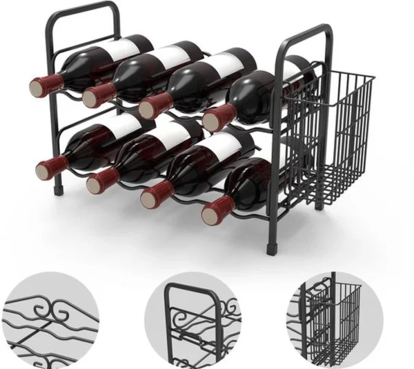 P-87213235680234-20260406105837.webp Unyqoos® Stijlvol metalen wijnrek voor 8 flessen, ideaal voor keuken en bar