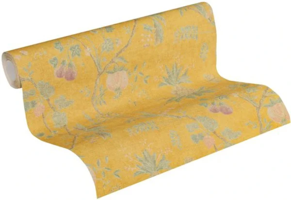 P-87213235687880-20260405114134.webp Unyqoos® Vliesbehang met geel bloemenpatroon voor stijlvol en gezond interieurontwerp