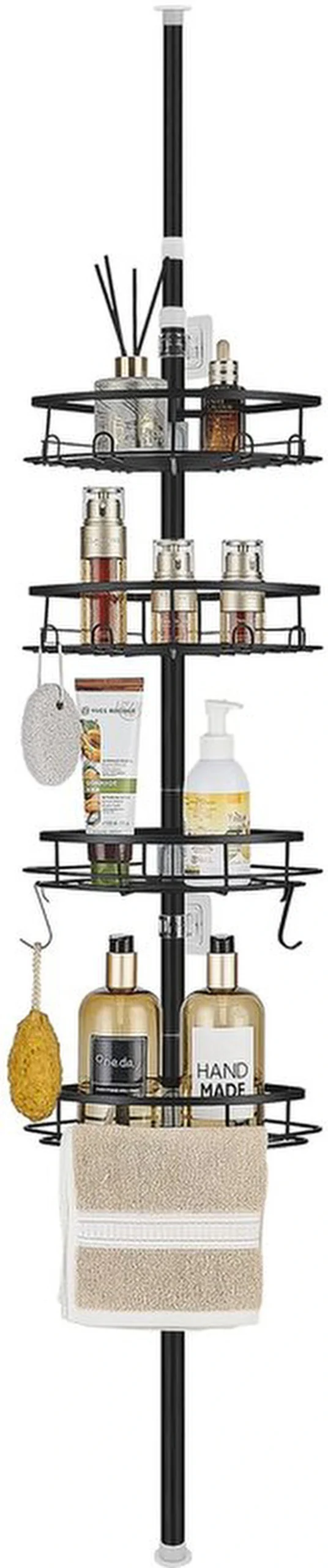 Unyqoos® Ruimtebesparend Telescopisch Douchehoekrek met Vier Manden en Antislip Functie voor Badkamer