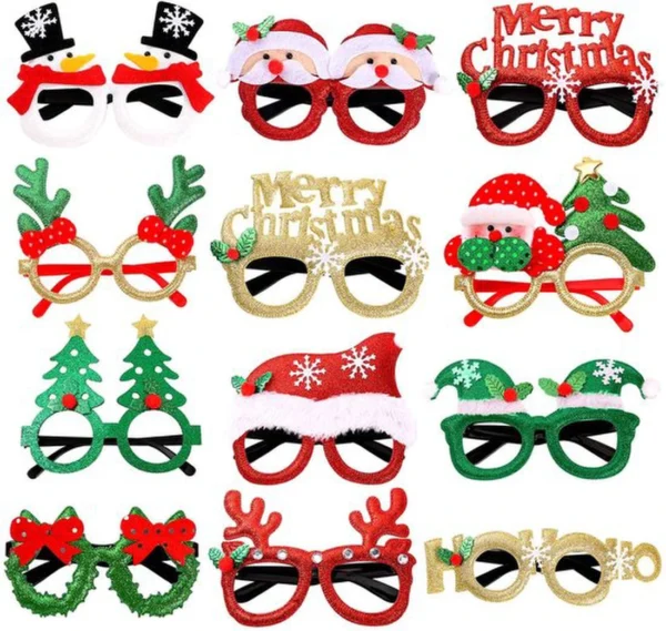 P-87213235729380-20260406092558.webp Unyqoos® Set van 12 feestelijke kerstbrillen met glitter voor kerstfeestjes