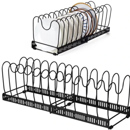 P-87213235741540-20260406095945.webp Unyqoos® Uitbreidbare en Multifunctionele Pannen- en Dekselorganizer voor Keukenopslag met 13 Delen in Zwart