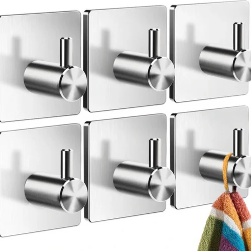 P-87213235766770-20260405183426.webp Unyqoos® Zilverkleurige zelfklevende handdoekhaken set van 6 voor badkamer en keuken
