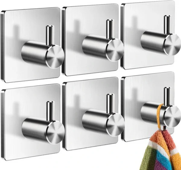 P-87213235766770-20260405183426.webp Unyqoos® Zilverkleurige zelfklevende handdoekhaken set van 6 voor badkamer en keuken