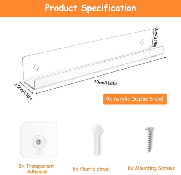 P-87213235808274-20260406083358.webp Unyqoos® Transparant acryl wandrek set van 4 voor badkamer en meer