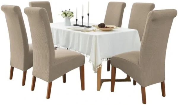 P-87213235811146-20260405183333.webp Unyqoos® Set van 4 rekbare stoelhoezen in zandkleur voor grote eetkamerstoelen