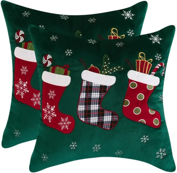 Unyqoos® Set van 2 decoratieve kerstkussenslopen met borduursels voor feestelijke sfeer