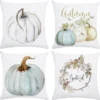 Unyqoos® Set van vier linnen kussenslopen met herfstmotieven en pompoenpatroon