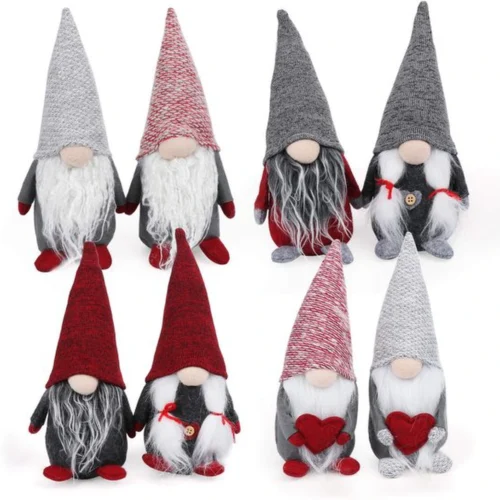 Unyqoos® Set van 8 handgemaakte Zweedse kerstkabouters voor sfeervolle decoratie