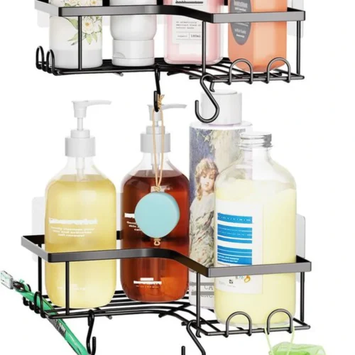 P-87213235836680-20260405173803.webp Unyqoos® Set van twee roestvrije doucheorganizers met zelfklevende montage en haken