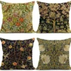 Unyqoos® Set van 4 linnen kussenslopen met bloemen en vogels in boho vintage stijl