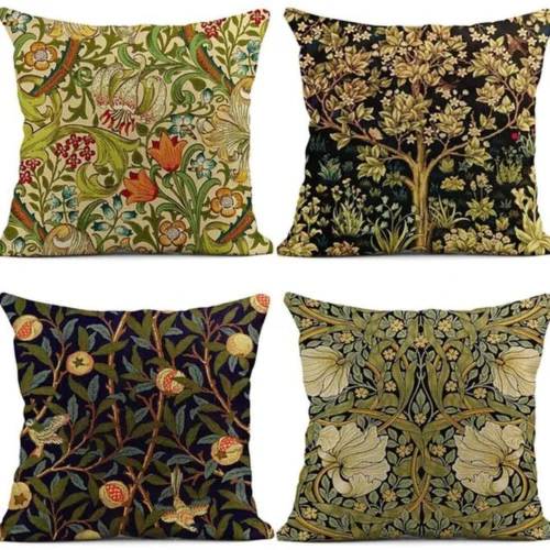 P-87213235843440-20260406112231.webp Unyqoos® Set van 4 linnen kussenslopen met bloemen en vogels in boho vintage stijl