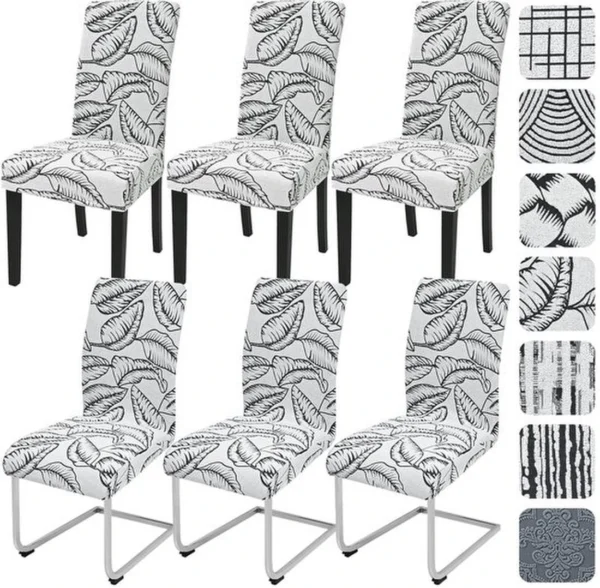 P-87213235911821-20260405182306.webp Unyqoos® Set van 6 Universele Stretch Stoelhoezen van Jacquard Stof voor Eetkamerstoelen en Evenementen