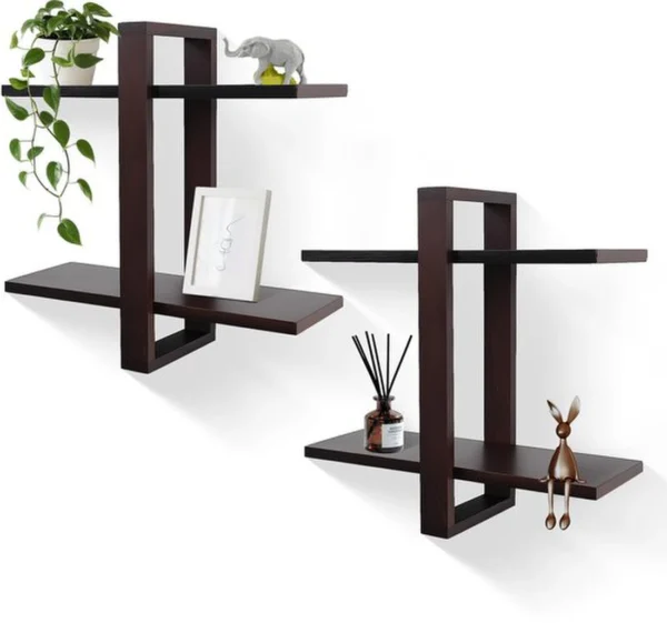 P-87213235992560-20260406083304.webp Unyqoos® Set van 2 multifunctionele houten wandplanken voor stijlvol opbergen en decoreren