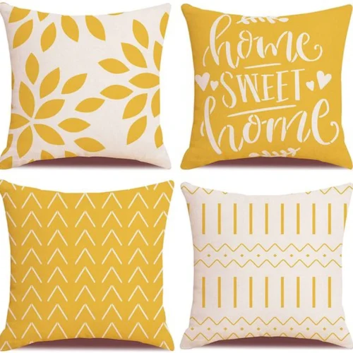 Unyqoos® Set van 4 decoratieve kussenhoezen met modern geometrisch ontwerp in linnen