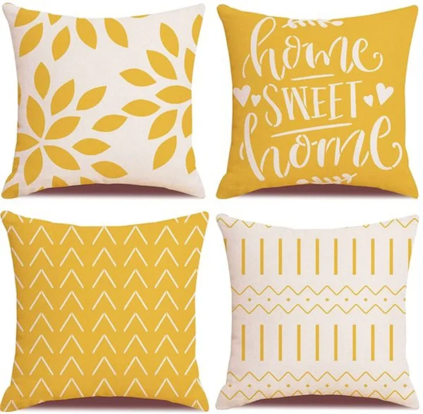 Unyqoos® Set van 4 decoratieve kussenhoezen met modern geometrisch ontwerp in linnen