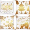 Unyqoos® Set van 4 decoratieve kussenhoezen met sneeuwvlokken in wit en goud