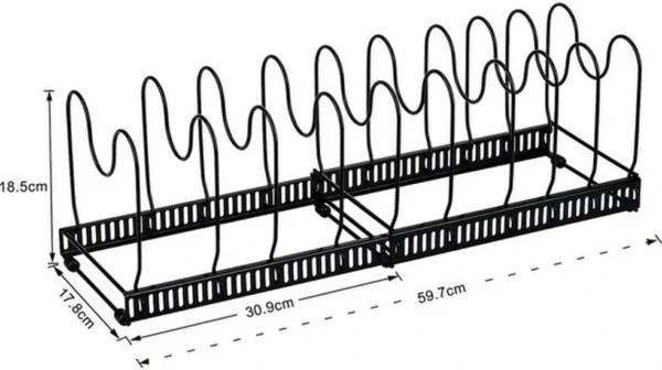 Unyqoos® Verstelbare Metalen Pannenhouder voor Optimaal Keukenorganisatie en Ruimtebesparing