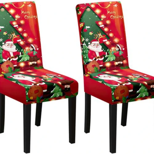 Unyqoos® Elastische kerststoelhoezen voor feestelijke decoratie en bescherming, set van 2