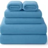 P-87213236076470-20260405104252.webp Unyqoos® Set van 6 Zachte en Absorberende Microvezel Handdoeken in Blauw voor Verschillende Toepassingen