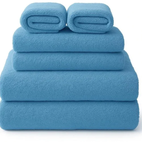 P-87213236076470-20260405104252.webp Unyqoos® Set van 6 Zachte en Absorberende Microvezel Handdoeken in Blauw voor Verschillende Toepassingen