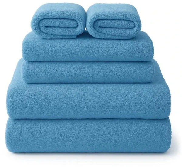 P-87213236076470-20260405104252.webp Unyqoos® Set van 6 Zachte en Absorberende Microvezel Handdoeken in Blauw voor Verschillende Toepassingen