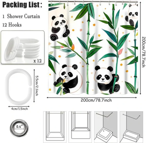 Unyqoos® Water- en Schimmelbestendig Douchegordijn met Panda en Bladeren, Inclusief Ringen, 200 x 200 cm