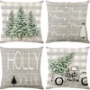 Unyqoos® Set van 4 linnenlook kerstkussenslopen met kerstboompatroon voor feestelijke sfeer