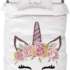 Unyqoos® Betoverend Kinderbeddengoed met Eenhoorn en Bloemen voor Meisjes, Zacht Microvezel, 2-Delig Set