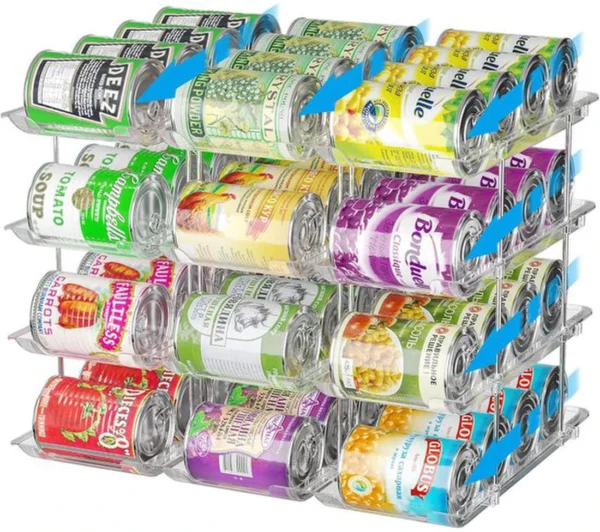 P-87213236137300-20260406105923.webp Unyqoos® Transparante stapelbare blikjeshouder met vier niveaus voor keukenopslag