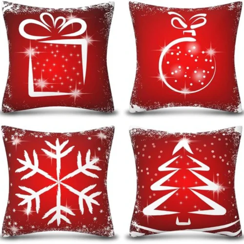 Unyqoos® Set van 4 decoratieve kerstkussenhoezen met winterse motieven voor woondecoratie