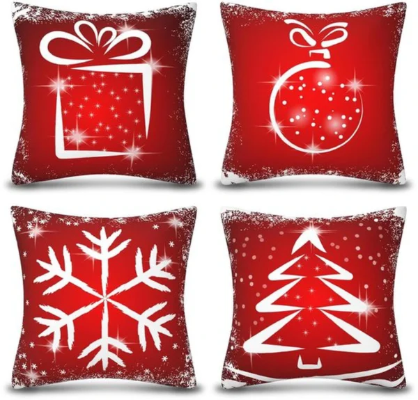 Unyqoos® Set van 4 decoratieve kerstkussenhoezen met winterse motieven voor woondecoratie