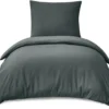 Unyqoos® Beddengoedset van Zachte Microvezel met Ritssluiting en Strijkvrije Eigenschappen, 155 x 220 cm, 2-delig, Grijs Antraciet