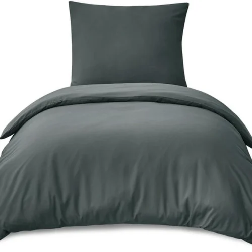 Unyqoos® Beddengoedset van Zachte Microvezel met Ritssluiting en Strijkvrije Eigenschappen, 155 x 220 cm, 2-delig, Grijs Antraciet